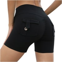 Ženske ljetne joge hlače visoki struk džep u boji Atletski kratke hlače imaju dugme sportske kratke