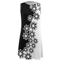 Ljetne haljine za ženske casual labavo bez rukava cvjetni print V izrez šuplje izrezano plaža mini haljina