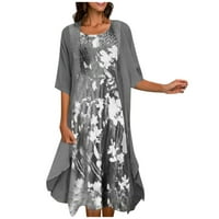 Ljetne haljine za žene rukav duljina koljena, temperament cvjetni a-line Dnevni izrez za izrez Grey