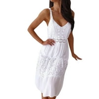 Ljetne haljine Trendy čipka za šivanje trake Maxi haljina s rukavima bijeli XL