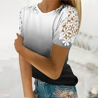 WHLBF Žene TOS Clearence ženska modna tiskana majica čipke kratkih rukava bluza okrugli vrat casual