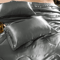 Silky Saten Comforter Set Queen Srebrna siva luksuzna valna prekrivana posteljina set sa navlakama jastuka