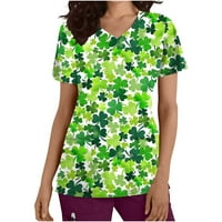 Lovskoo majice kratkih rukava za žene Trendi ljetni vrhovi cvjetni tiskani za uniformu V izrez. Patrick-ov