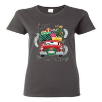 Sretan i jarko crveni Car Car Božićna ženska grafička majica, ugljen, 3xl