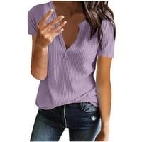 Ženska modna čvrsta boja V-izrez Udobna labava majica kratki rukav bluza Ležerne prilike Purple