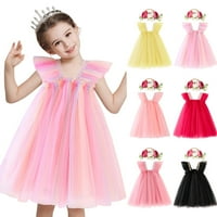 Djevojke toddlera haljina muhana rukava od ručica pune boje tulle ruffles princeze haljina plesnih haljina