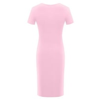 Ljetne haljine za žene Trendy Solid Duljina koljena kratki rukav Leisure Crew Crw Dress Pink XL