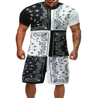 Gr Granlook Men Etnic Stil uzorak tiskane majice i kratke hlače Postavite sportske trenerke Color Block