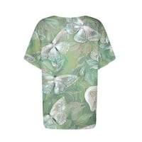 Bazyrey Womens Henley Top modne cvjetne bluze Ženska kratkih rukava Labave majice zelena 2xl