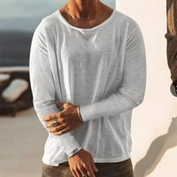 GUZOM Muške majice s dugim rukavima posteljina - pulover casual posade izrez čiste boje padajuće majice