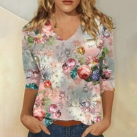 Fragarn Womens cvjetni tiskani tunički vrhovi rukav rukav posadni bluze Crt Crt Ležerne poslovne košulje