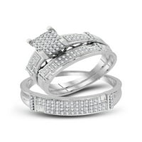 Čvrsta 10k bijelo zlato i njezina okrugla dijamantski klaster Usklađivanje par tri prstena za brisalne