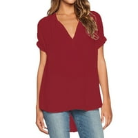 SoftMallow ženska kratka rukava labava bluza V izrez casual vrhovi - crvena, 3xl