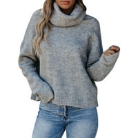 Una inleife džemperi visokih vrata za žene zimske čvrste dugih rukava pletene vrhove ženske labave turtleneck