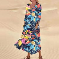 Kulsfhk Ženska casual udobnog cvjetnog tiska Tri četvrtine rukava pamučna haljina