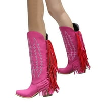 FZM Ženske cipele kaubojske čizme Ženska modna izvezna kvadratna peta Solid Boja Fringe Retro High Boots
