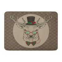 Portret božićnog jelena Tartan Retro Holiday Hipster Doormat Podne prostirke za kadu