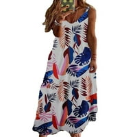 Žene Havajski cvjetni print Swing A-line Sunduress Ladies Lood Dugi Maxi haljina bez rukava V izrez