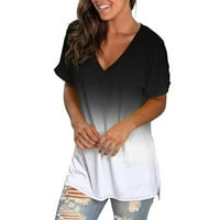 Ženska modna štamparija Ležerne gradijent V-izrez kratki rukav labav majica Crne L
