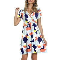 Modne žene Ljeto Ležerne prilike V-izrez Print kratkih rukava Preklop mini haljina za odmor