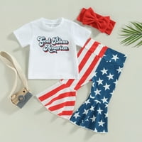 Woshilaocai 4. jula Toddler Baby Girl odijelo Bože blagoslovi Amerika Torp + Amerika zastava hlače zvona