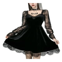 Žene Gothic Lolita čipkasti haljina V-izrez Flare s dugim rukavima Punk party koktel haljine