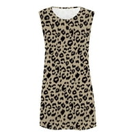 StMixi ljetne haljine za žene bez rukava Crewneck Leopard Print Mini Sun Haljina Casual Swing T Majica