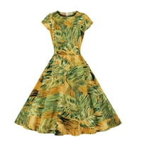 Pntutb Clearsance Ljetne haljine za ženske plaže Cvjetni print Kratki rukav Swing haljina Yellow XXL