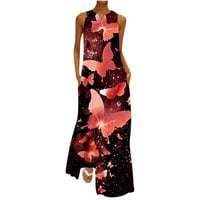 Maxi haljina za žene za odmor na plaži Ljetni povremeni leptir tiskani boemijski swerss sa džepovima