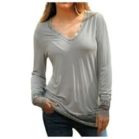 Ženske rublje od čipke s dugim rukavima, pulover sa čvrstim o-vratom Lako vrhovi majica za žene labavi
