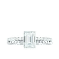 Emerald Cut Moissine Solitaire zaručni prsten sa bočnim kamenjem, 14k bijelo zlato, US 4.00