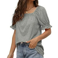 Smanjeni ženski Ljetni tunic vrhovi labavi fit casual puff kratkih rukava Trendy Square Squaret majice