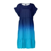 Ljetne haljine za žene okrugli dekolte otisnuta mini slobodno vrijeme bez rukava bez rukava plava 2xl