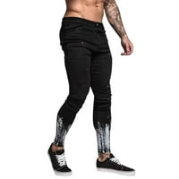 Muške mršave traperice za ispis patentnih patentnih zatvarača PUTOVANJE Potpuno dužina Sport Slim Plus Veličine Jeans