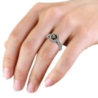 Dimni kvarc i dijamantski halo zaručni prsten sa milgrain radom 1. CT TW 14K bijelo zlato .Size 6.0