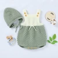 Canrulo Toddler Baby Girls Knit Romper bez rukava jedan bodysuit sa šeširom Jesen Zimska odjeća Zelena