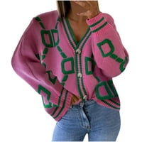 Hinvhai ženski kaput plus veličina Ženski džemper s V-izrezom kardigan labav slovo uzorak dugih rukava