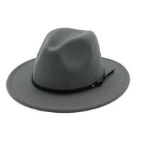Unise modni široki vuneni remen Stan Top Fedora Hat Party Crkvena kapa - siva