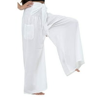 Teretne hlače za žene Baggy Yoga džepovi noga boho labavi široki preklopni vintage rastezljivi joga