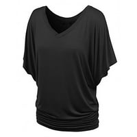 Bikoasu Žene Ljeto Ležerne prilike Split V izrez Šifonske bluze Oslobađajući tunički kratki rukav crni