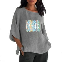 Žene Uskršnje vrhove bluza kratki rukav majica Crewneck Pismo Ispis Thirt Clearence Casual Trendy Basic