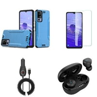 Futrola za telefon za TCL 5G TCL XE 5G s tankom dvoslojnim metalnim magnetskim zaštitnim zaštitnim zaštitom, zaštitnikom zaslona, ​​bežični uši, 15W USB-C auto punjač - kobaltna plava