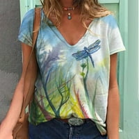 Inleife ljetne vrhove kratki rukav modni ženski kauzalni V-izrez Vintage Love Ispis bluza Majica kratkih