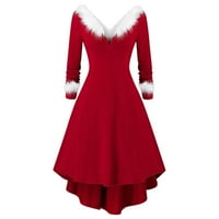 DrpGunly duga haljina, božićne lažne ploče za plišne ploče s dugim rukavima i ovratnik asimetrična strana