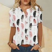 Plus size Ženske radne majice Dressy Casual V izrez Loop Fit bluza Boje Dot Print Kratki rukav Henley