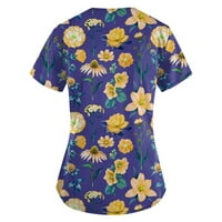 Ženski cvjetni ispis kratkih rukava V-izrez V-izrez Radna uniforma Džepna bluza