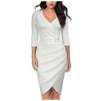 Ljetne haljine za žene Čvrsta koljena duljina poklopca Ležerne prilike V-izrez bijela 2xl