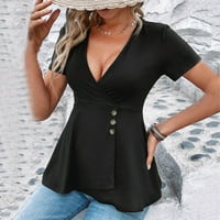 Baycosin Dressy Bluze za žene kratkih rukava na vrhu ženske ljetne ploče V-izrez