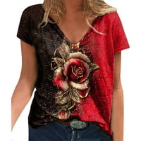 Ženski vrhovi modni ženski ljetni tiskani kratki rukav V-izrez majica casual tee vrhovi crvene m