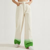 Loose hlače za žensko ležerno ljeto dugme visoko struk sa džepovima širine noge ravne omber duge hlače